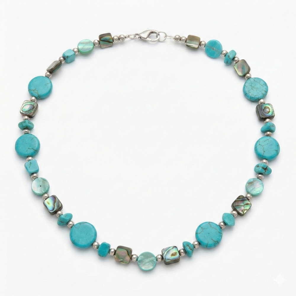 Turquoise And Silver Tone Necklace
